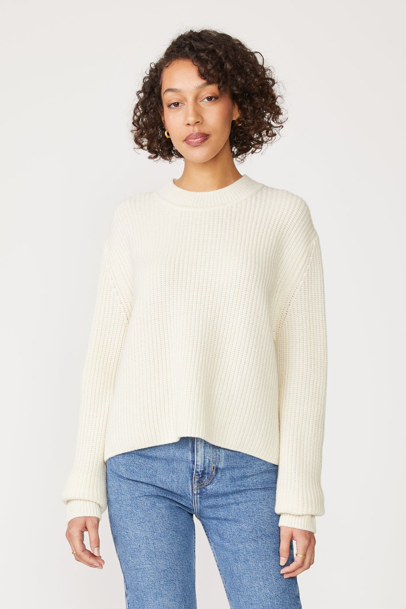 Stateside Ribbed Cashmere Tall Collar Sweater in Cream