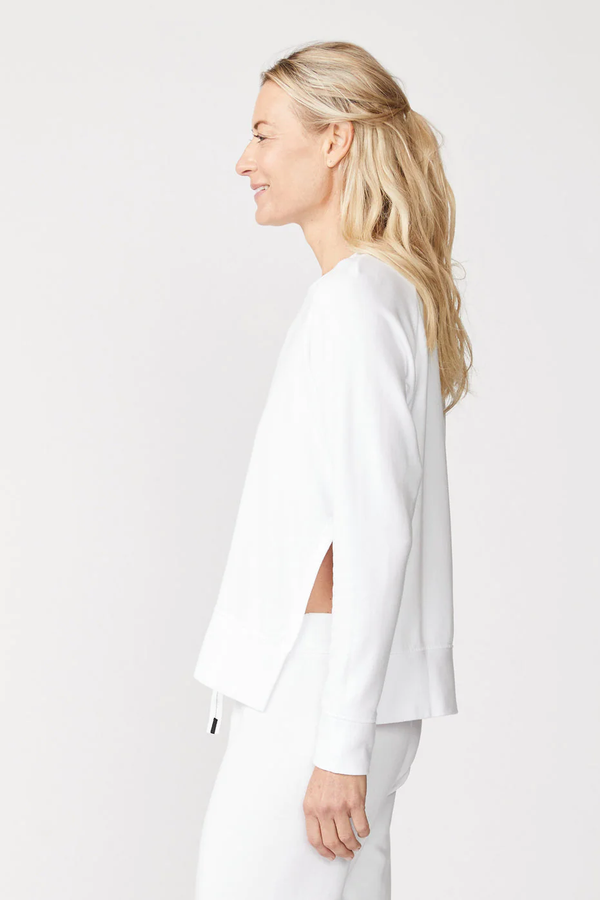 Stateside Softest Fleece Raglan Side Slit Sweatshirt in White
