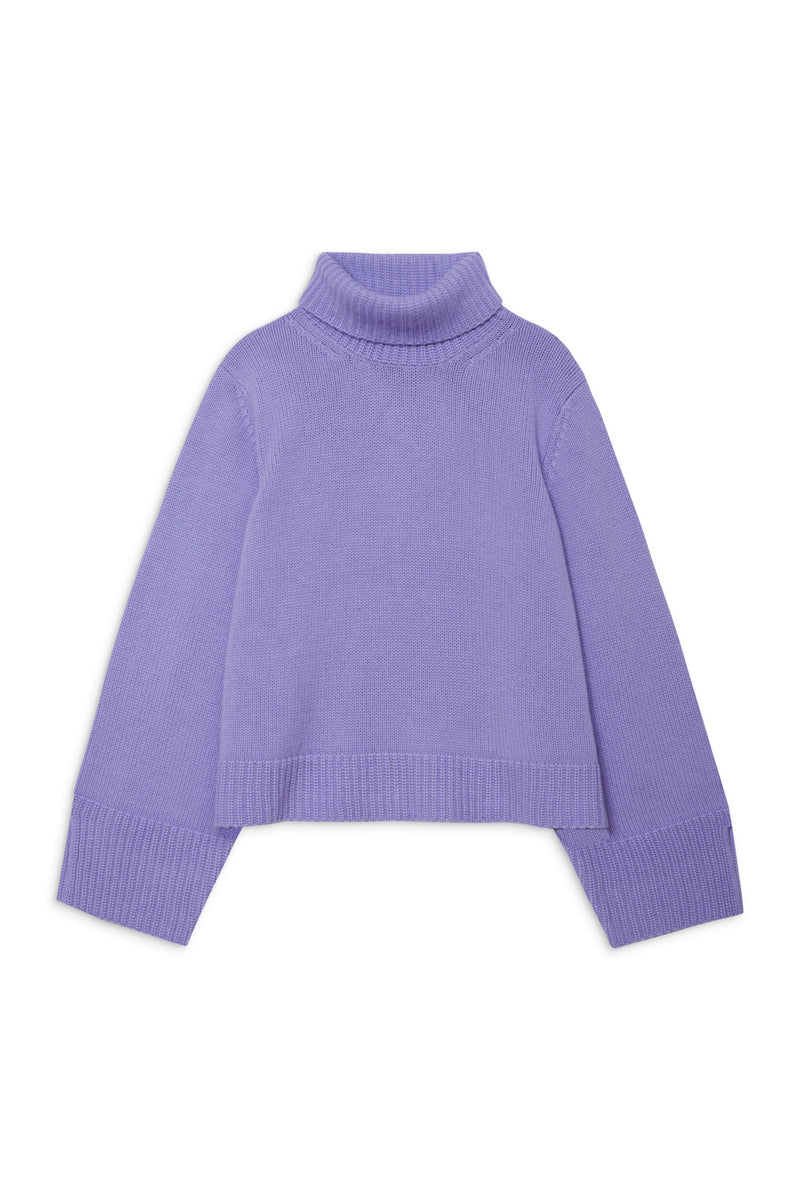 Wool/Cashmere Blend Turtleneck Sweater in Iris-flat lay (front)