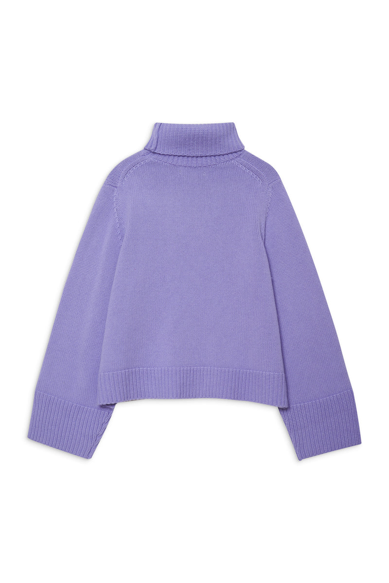 Wool/Cashmere Blend Turtleneck Sweater in Iris-flat lay back 