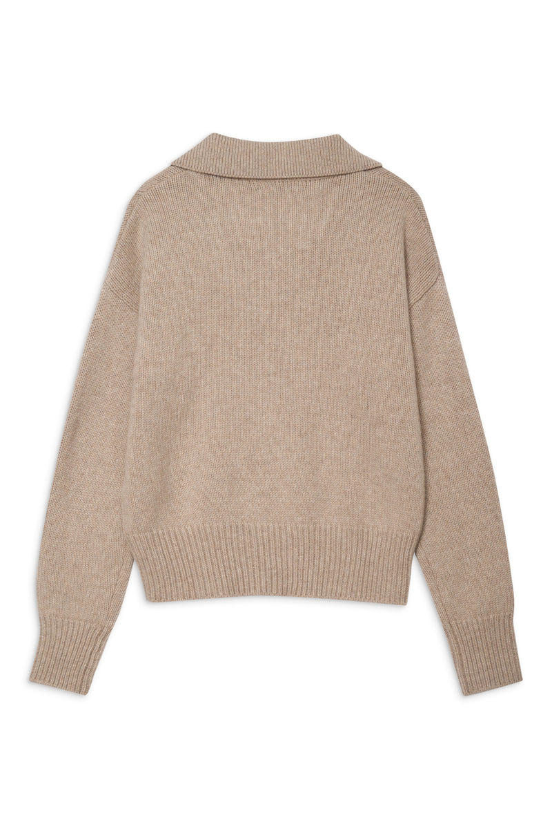Stateside Cashmere Johnny Collar Sweater in Camel-flay lay (back)