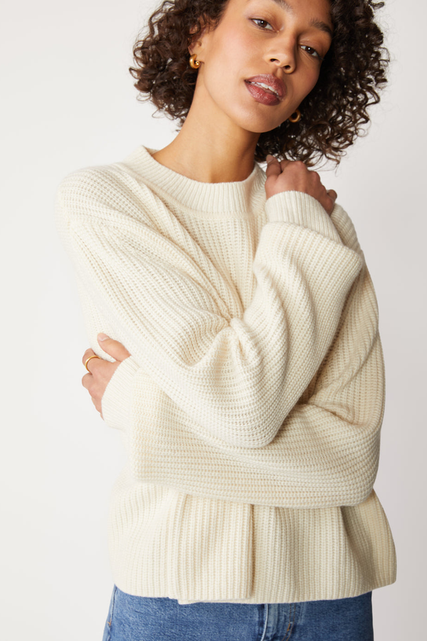 Stateside Ribbed Cashmere Tall Collar Sweater in Cream
