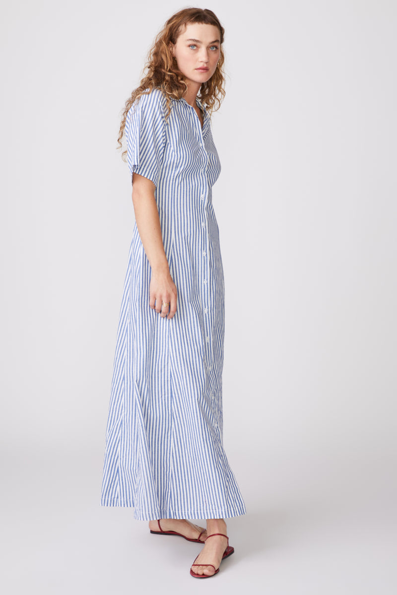 Stateside Stripe Poplin Maxi Shirt Dress in Denim