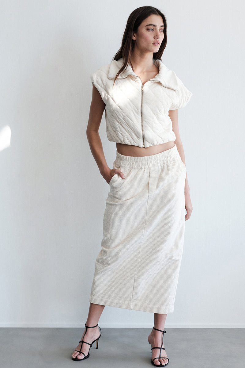 Quilted Cropped Zip Vest in Cream-full shot front
