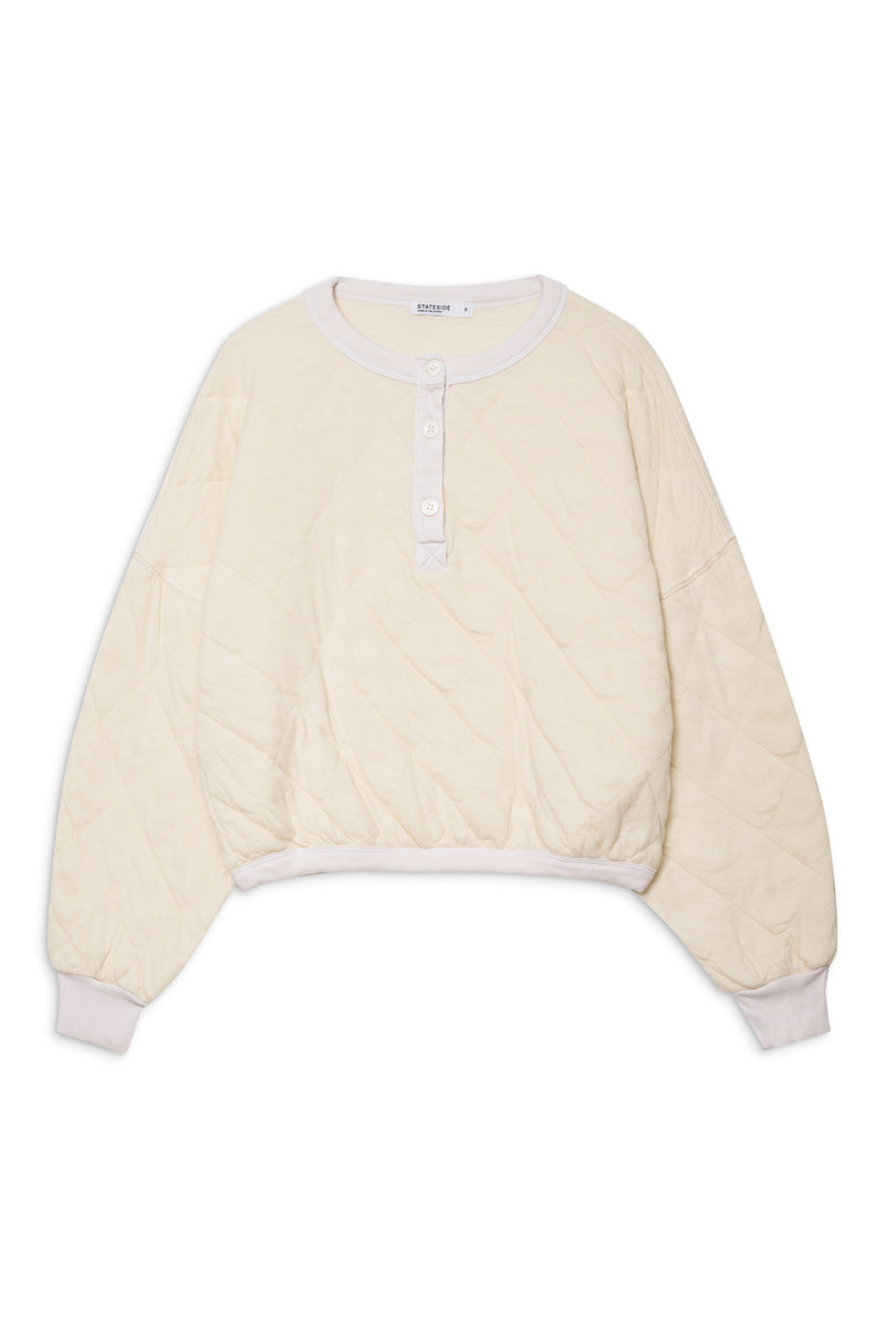 Quilted Oversized Henley Pullover in Cream-flay lay (front)