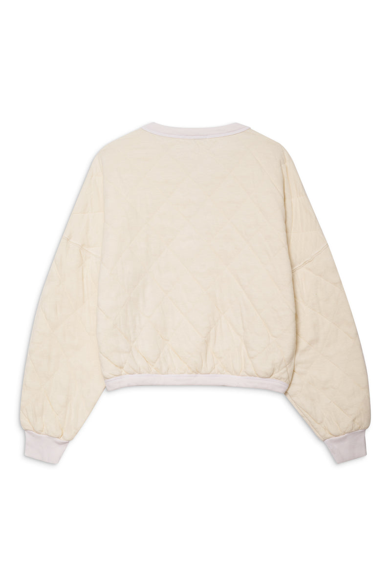 Quilted Oversized Henley Pullover in Cream-flay lay (back)
