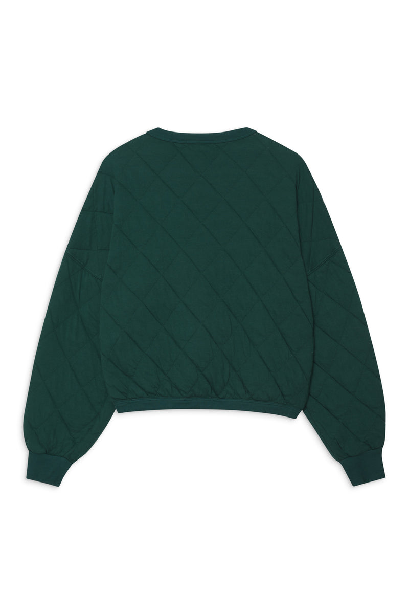 Quilted Oversized Henley Pullover in Rainforest-flat lay (back)