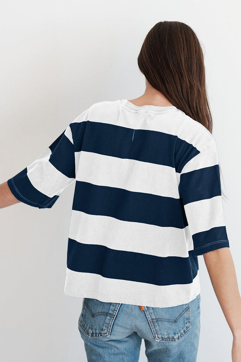 Stateside Wide Rugby Stripe Boyfriend Tee in Paper-arms reached out (back)