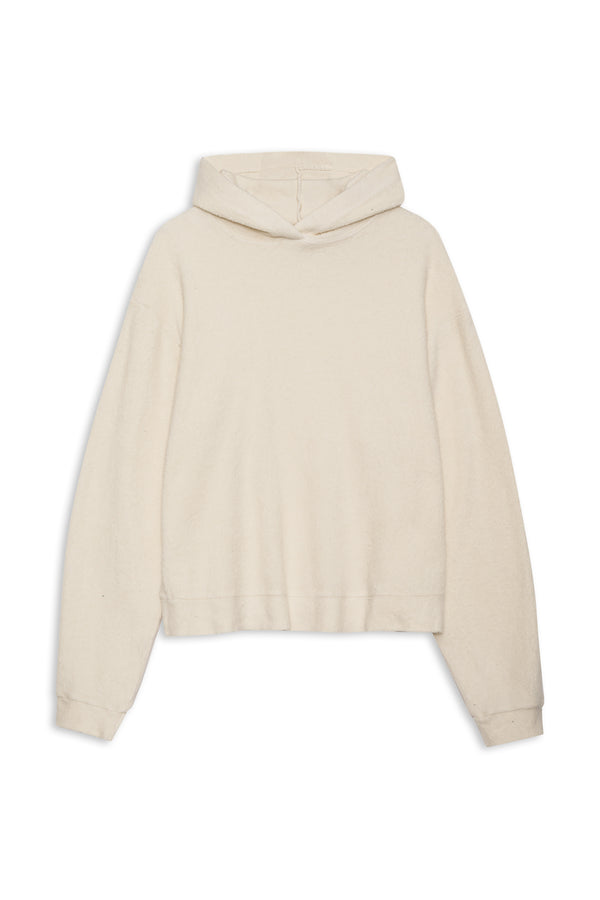Sherpa Cropped Side Slit Hoodie in Cream-flat lay (front)