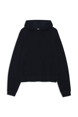 Sherpa Cropped Side Slit Hoodie in New Navy-front (flat lay)