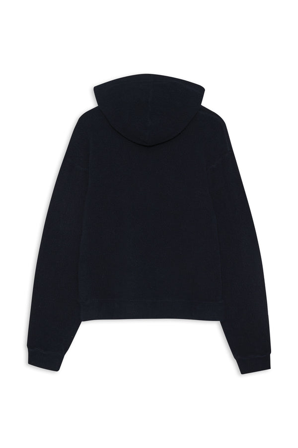 Sherpa Cropped Side Slit Hoodie in New Navy-flat lay (back)