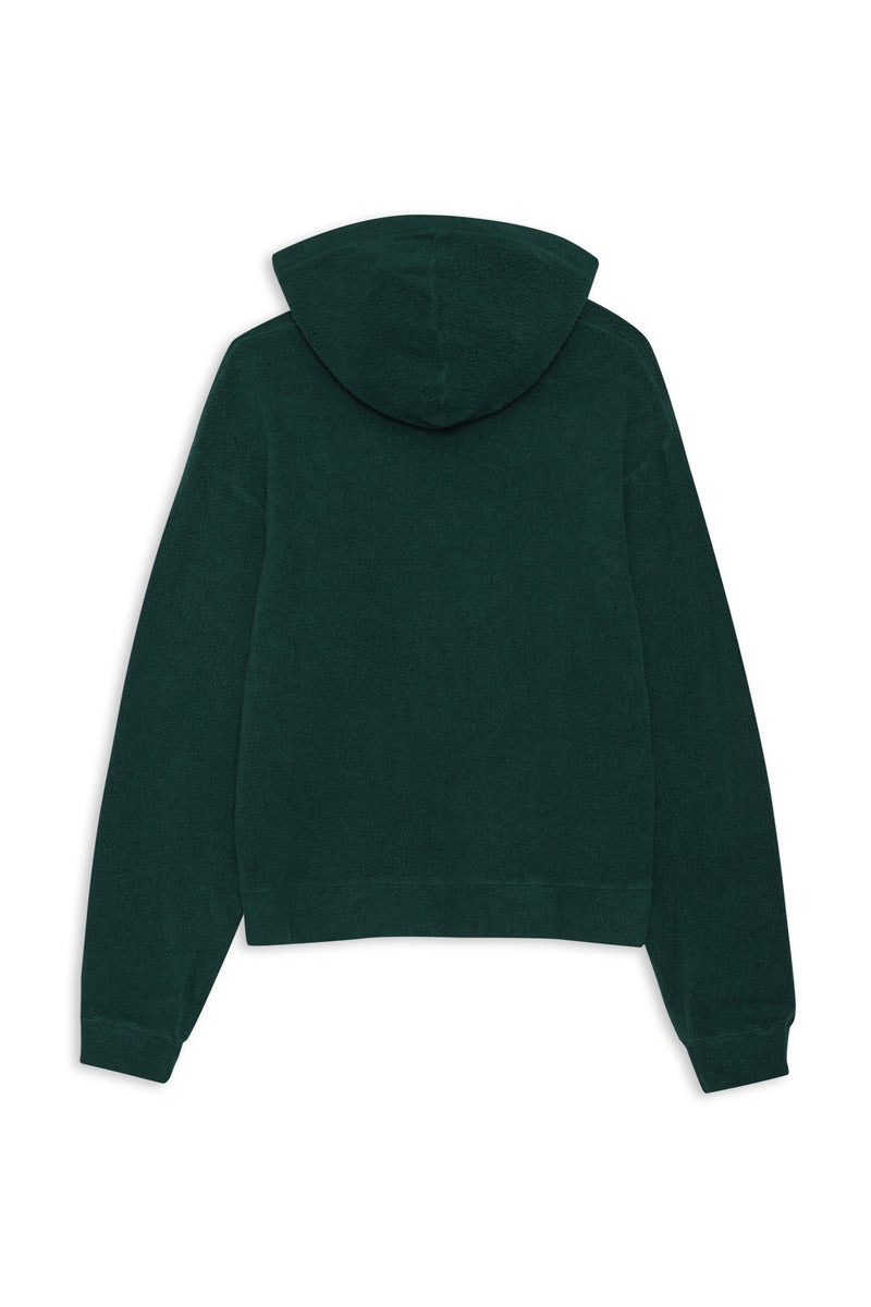 Sherpa Cropped Side Slit Hoodie in Rainforest-flat lay (front)