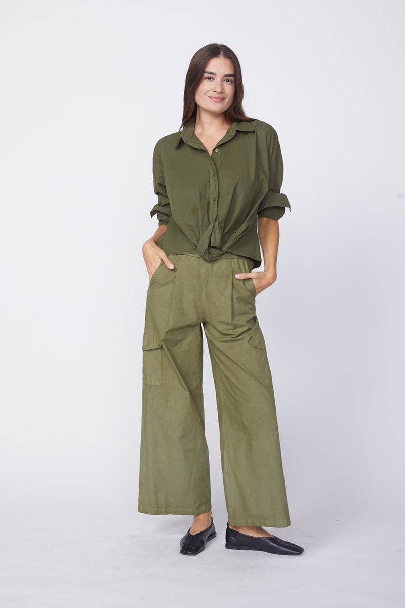 Stateside Voile Long Sleeve Front Twist Shirt in Seaweed