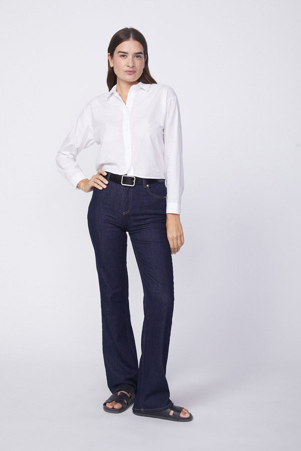 Stateside Voile Elastic Back Cropped Shirt in White