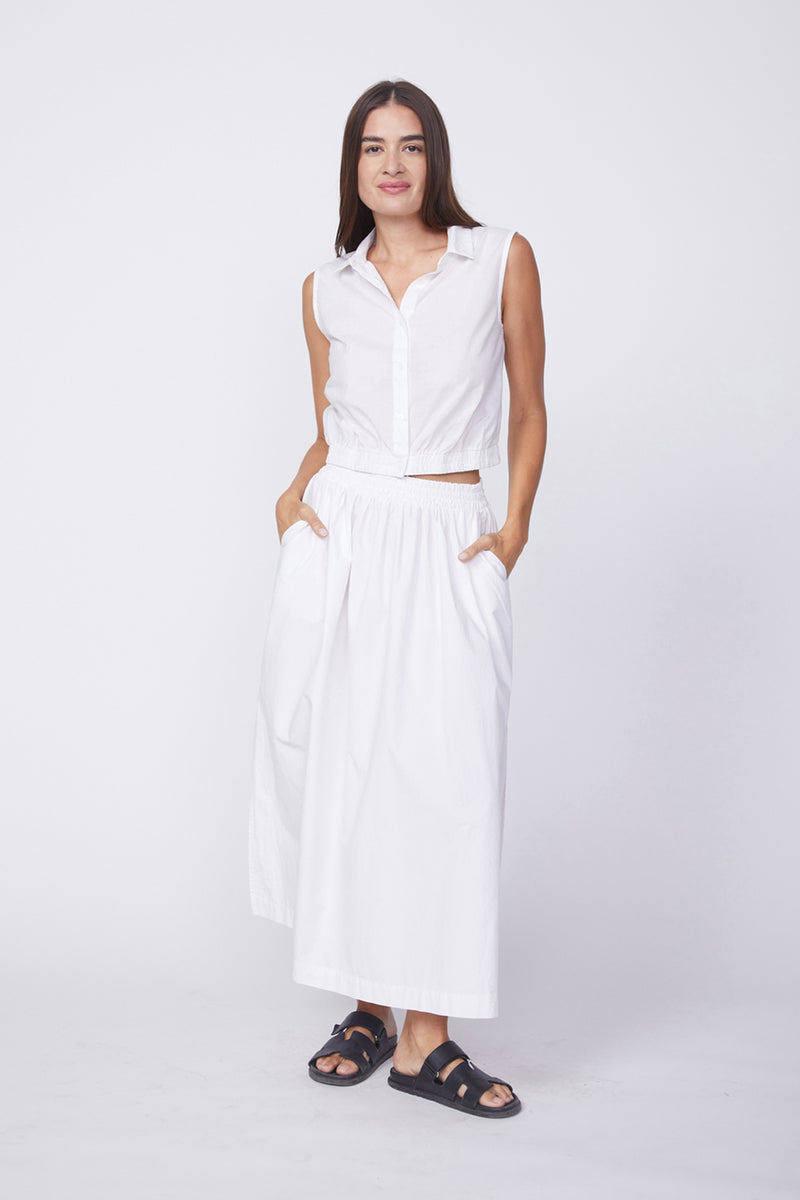 Stateside Fine Poplin Double Slit Maxi Skirt in White