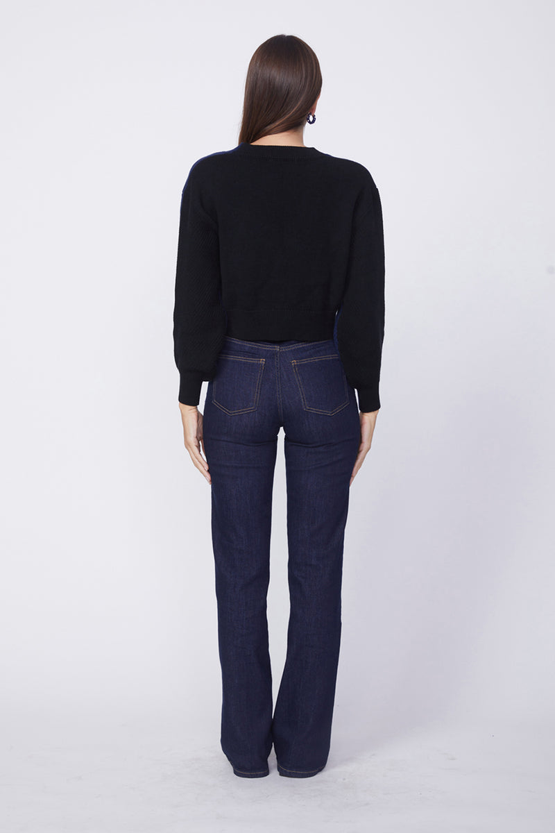 Stateside Colorblock Cropped Cardigan Sweater in Navy/Black