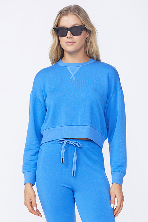 Stateside Softest Fleece Cropped Pullover in Sport Blue