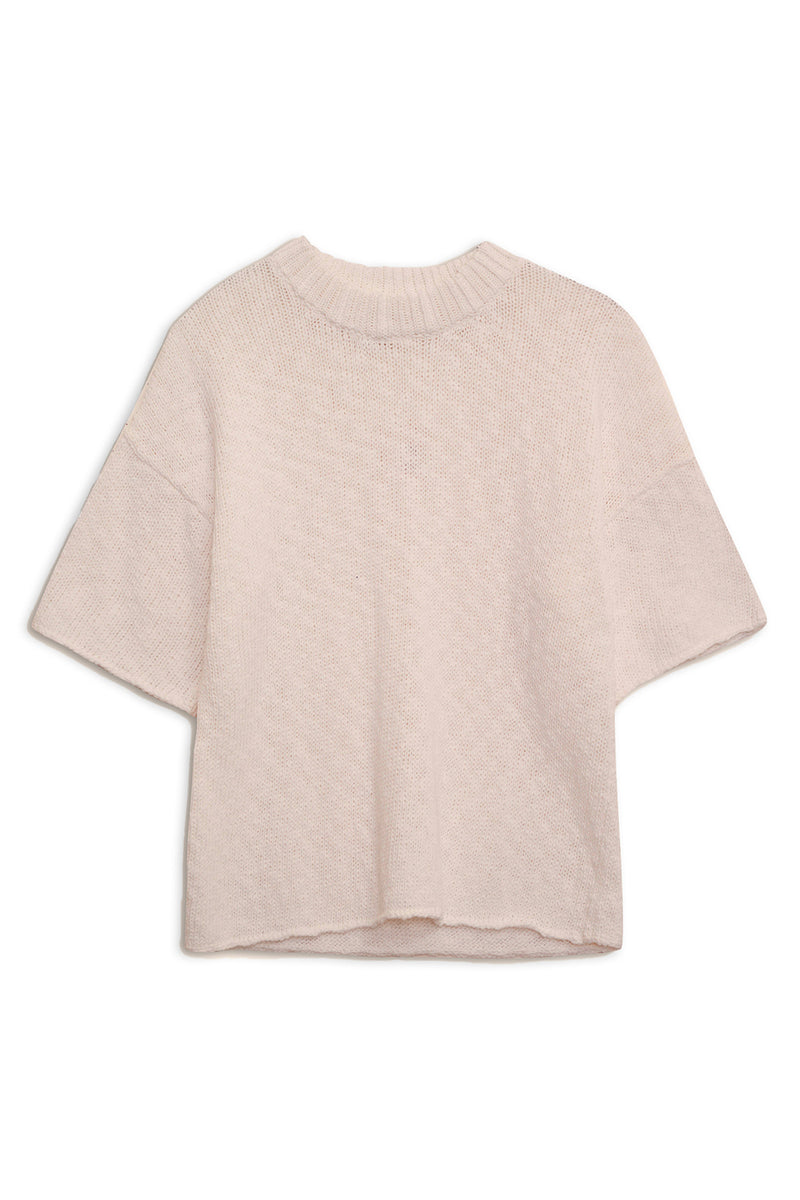 Stateside Cotton Linen Short Sleeve Sweater in Camel- front 