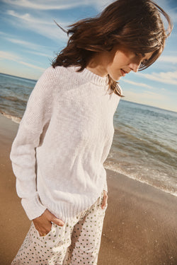 Stateside Cotton Linen Pullover Sweater in White