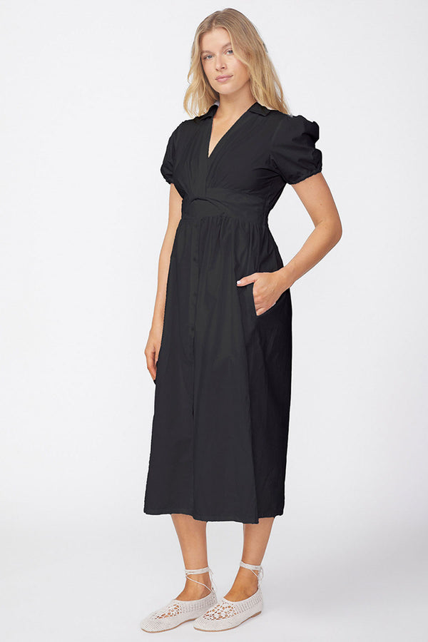 Stateside Fine Poplin Twist Front Maxi Dress in Black