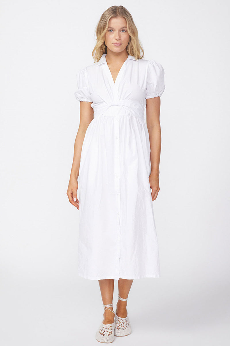 Stateside Fine Poplin Twist Front Maxi Dress in White