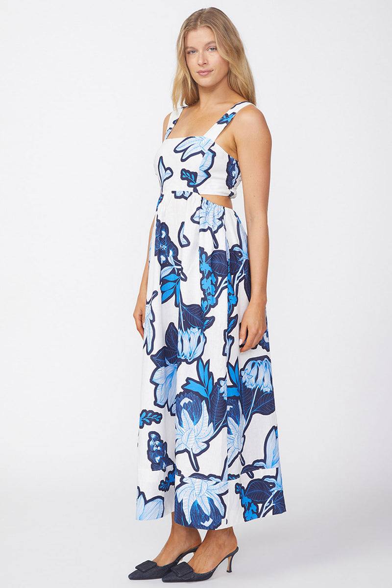 Stateside Tropical Floral Linen Maxi Dress in Sport Blue | Bailey/44