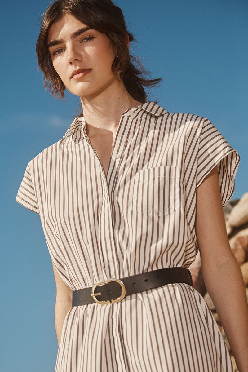 Stateside 80's Poplin Stripe Shirt Dress in Twig