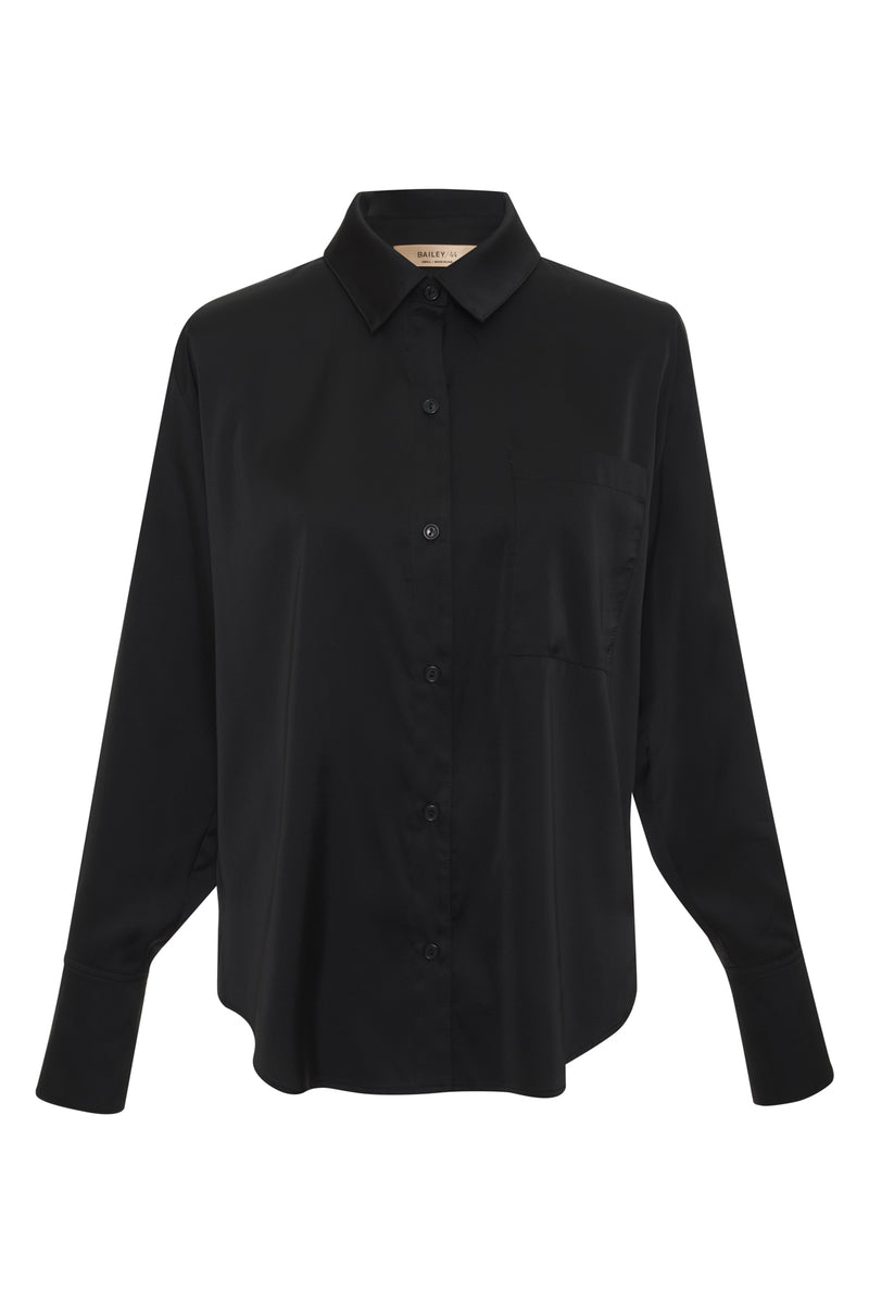 Bailey 44 Norea Blouse in Black - front flay lay with pocket