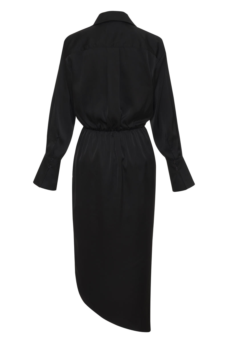 Bailey 44 Priya Wrap Dress in Black - back view with asymmetrical hem