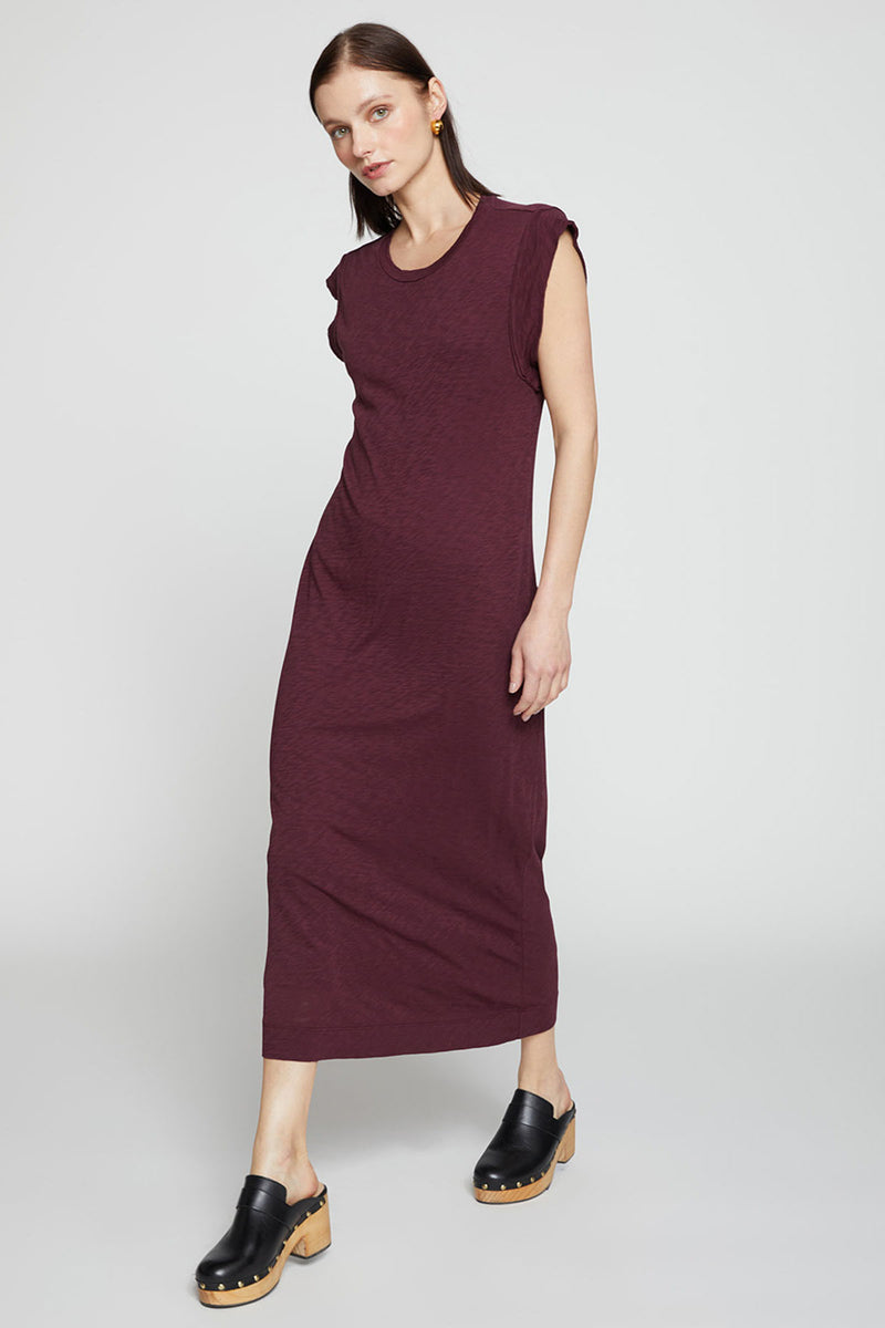 Stateside Supima Slub Scooped Hem Midi Dress-models walking shot