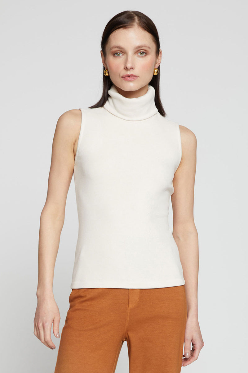 Stateside Honeyluxe Flat Back Rib Sleeveless Turtleneck-3/4 front