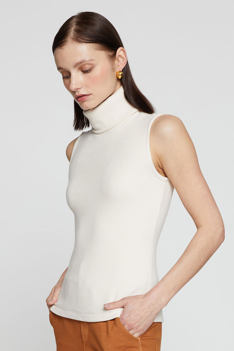 Stateside Honeyluxe Flat Back Rib Sleeveless Turtleneck-side view