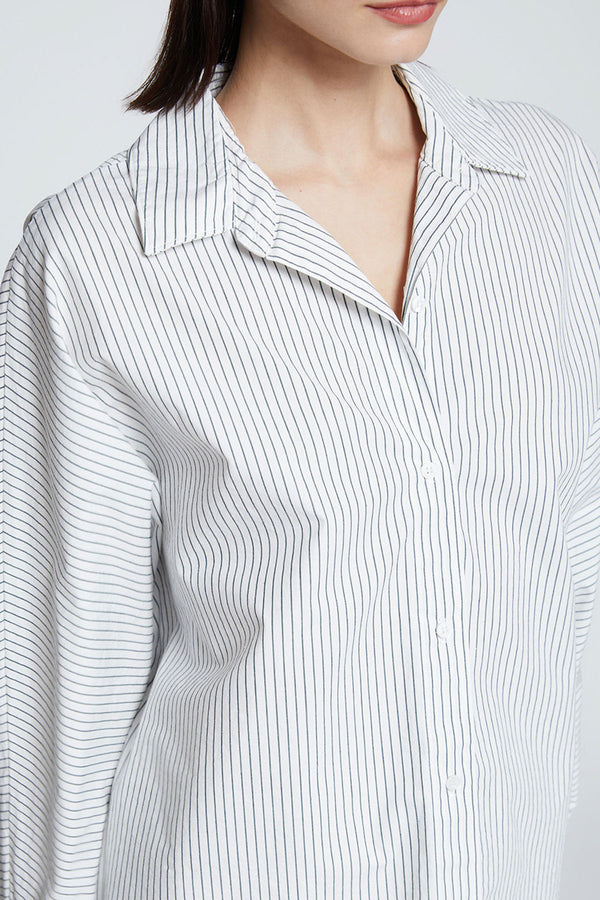 Stateside Elliott Poplin Stripe Dolman Shirt in Verde