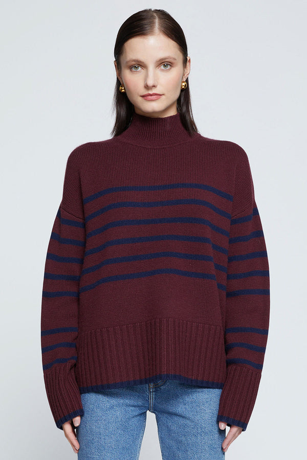 Stateside Striped Mock Neck Sweater-3/4 front view