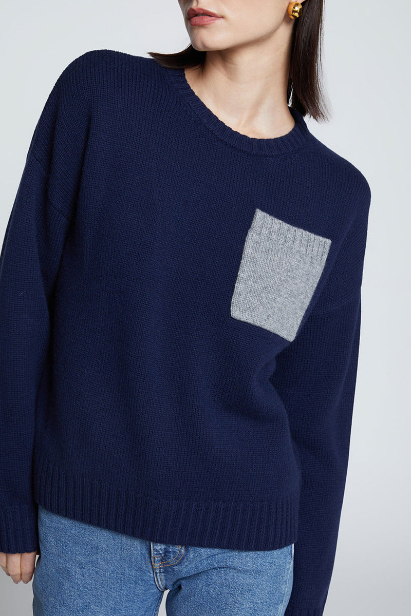 Stateside Colorblock Pocket Crew Sweater-close up 