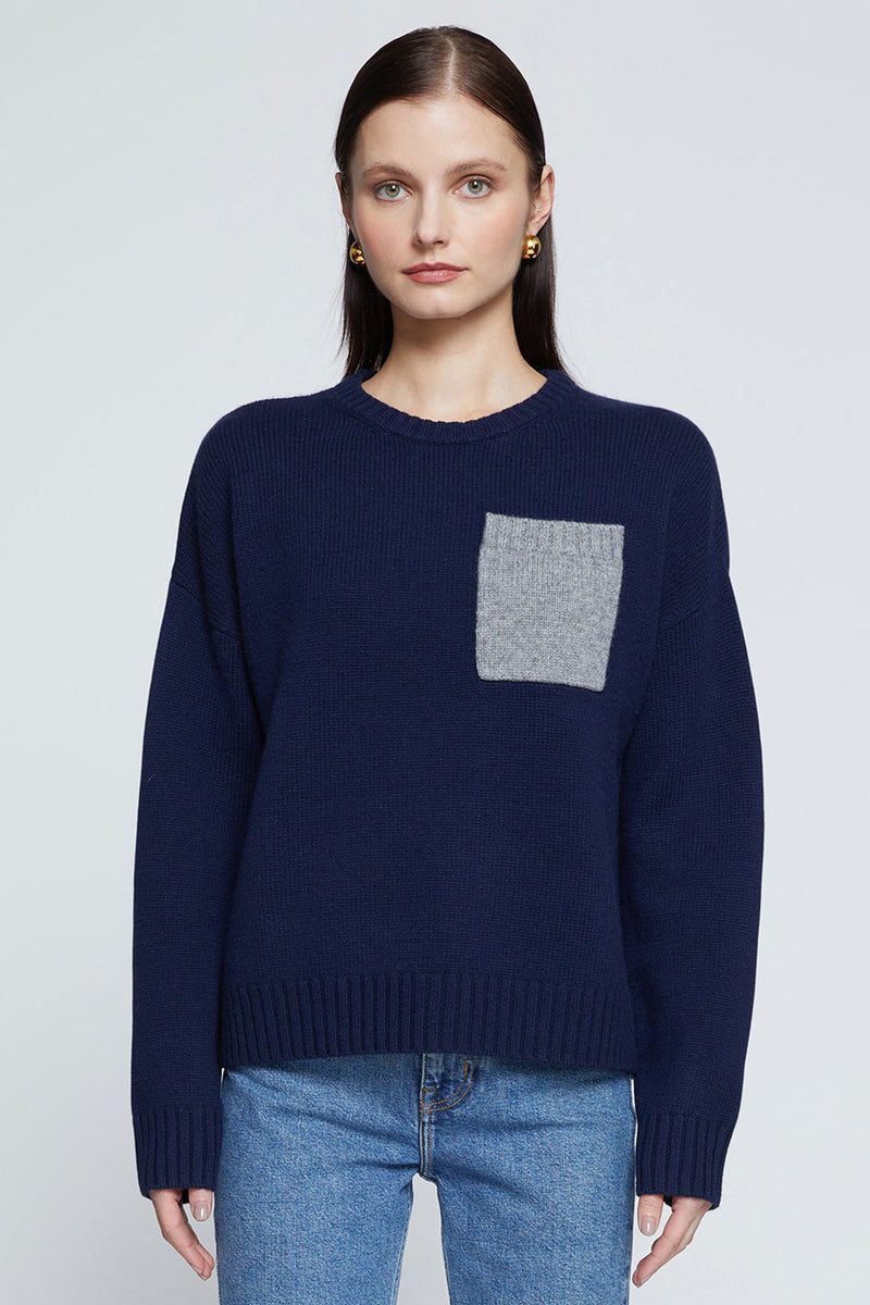 Stateside Colorblock Pocket Crew Sweater-3/4 front view