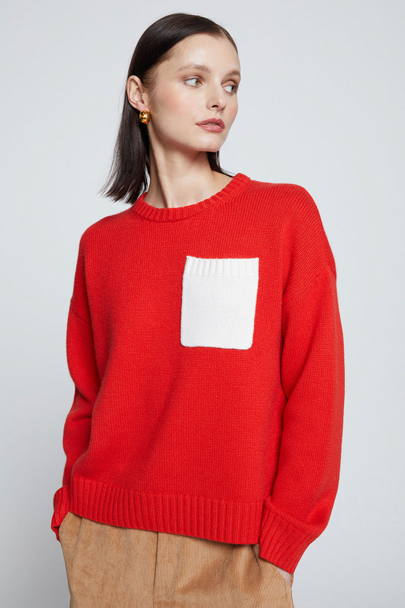 Stateside Colorblock Pocket Crew Sweater-3/4 front view and model is looking away