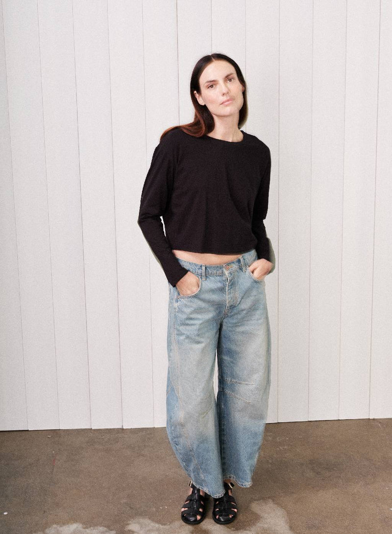 Cloud Jersey Long Sleeve Boxy Crew in Black