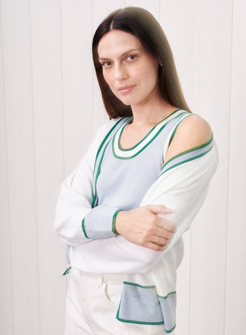 Color Block Cardigan Sweater in Cream