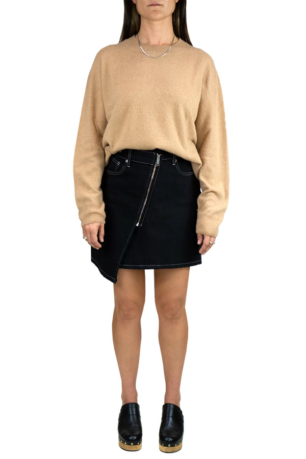 Women's Italian Brushed Cashmere Crew Neck Sweater in Camel-front