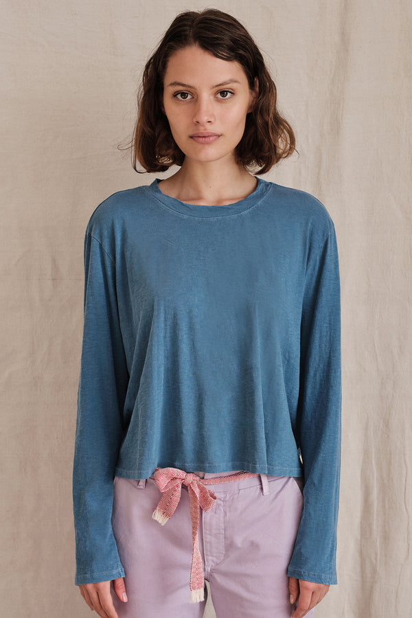 Sundry Long Sleeve Tee In Pigment Gulfstream-front 3/4