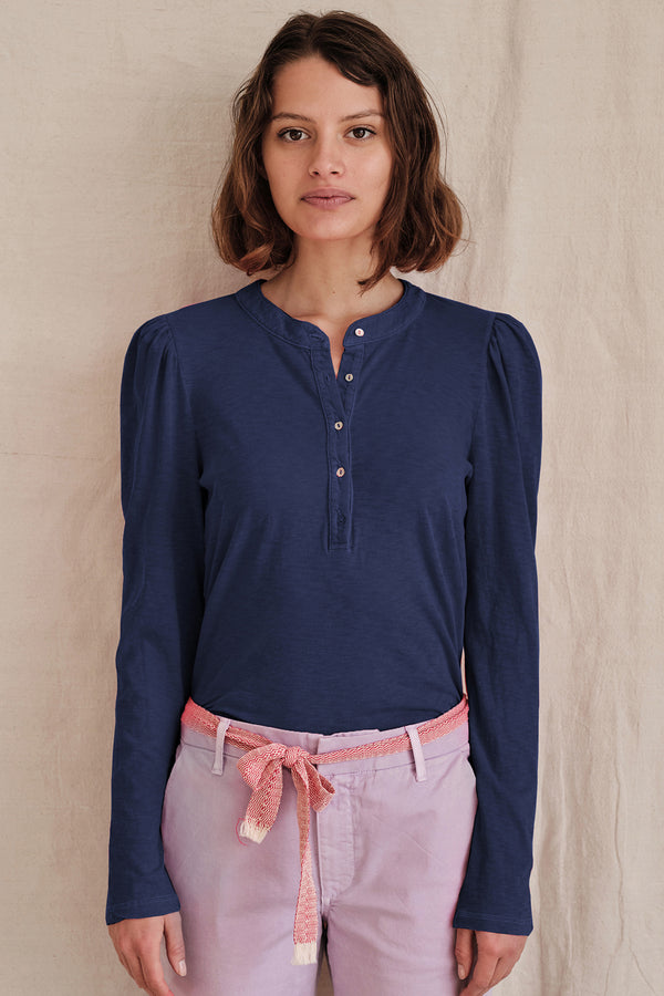 Sundry Long Sleeve Henley In Pigment Navy - front