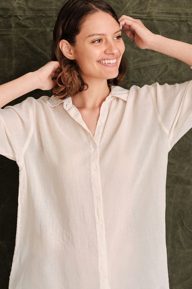 Sundry Destinations Oversized Shirt In Oatmilk- arms raised