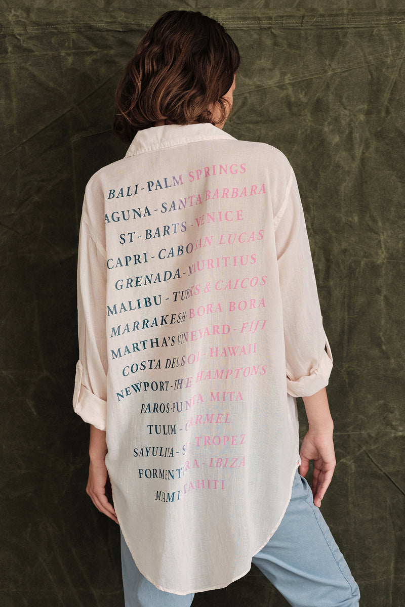Sundry Destinations Oversized Shirt In Oatmilk- green wall verbiage