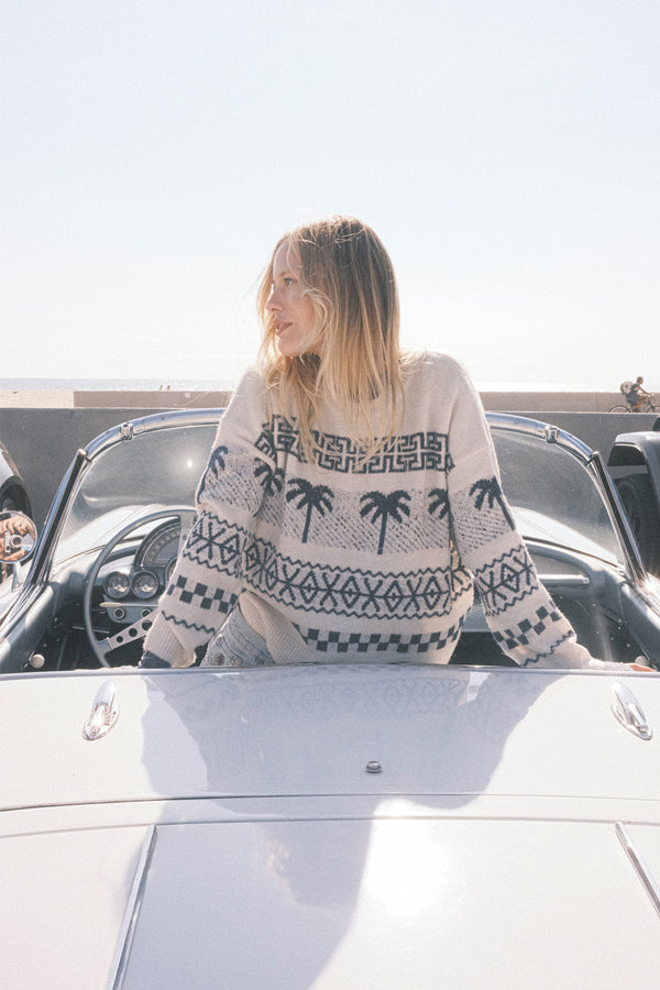Sundry Palm FairIsle Sweater In Oatmilk