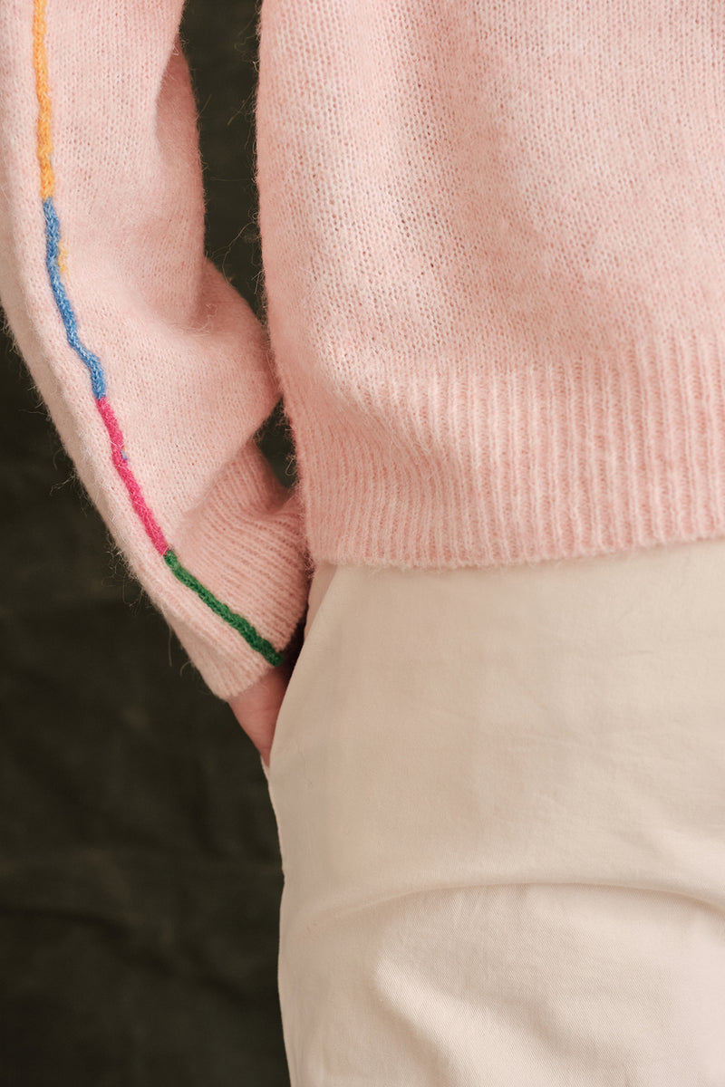 Sundry Rainbow Oversized Sweater In Quartz-close up f rainbow stitching