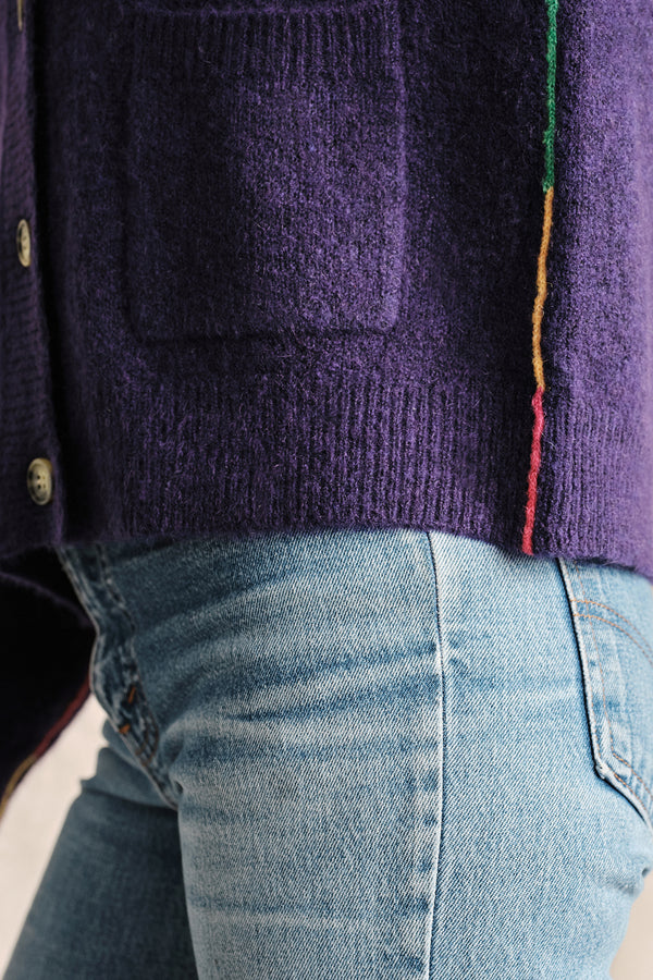 Sundry Rainbow Boxy Cardigan In Hyacinth- pocket and color details