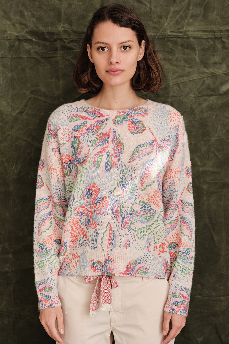 Sundry Floral Oversized Sweater In Oatmilk-3/4 view
