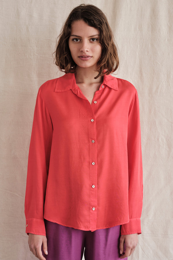 Sundry Button Down Shirt In Scarlet-3/4 front