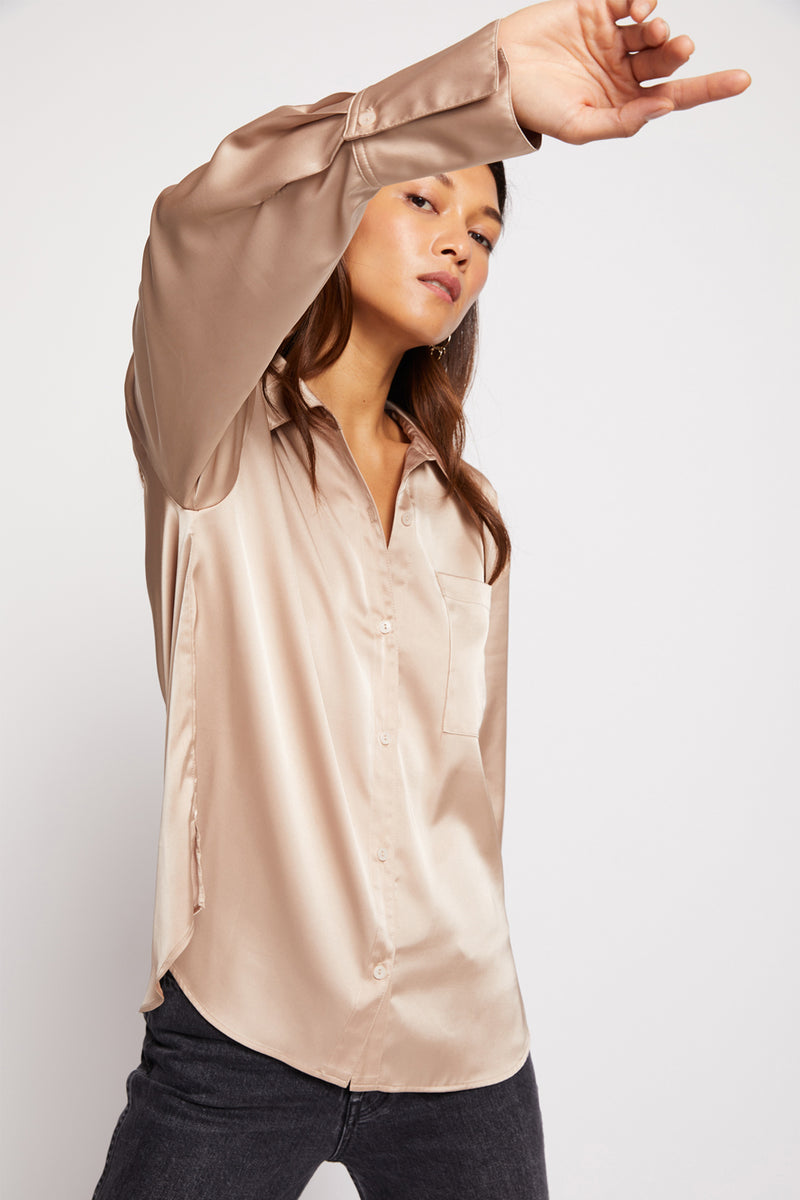 Bailey 44 Norea Blouse in Champagne- 3/4 right side with cuff detail
